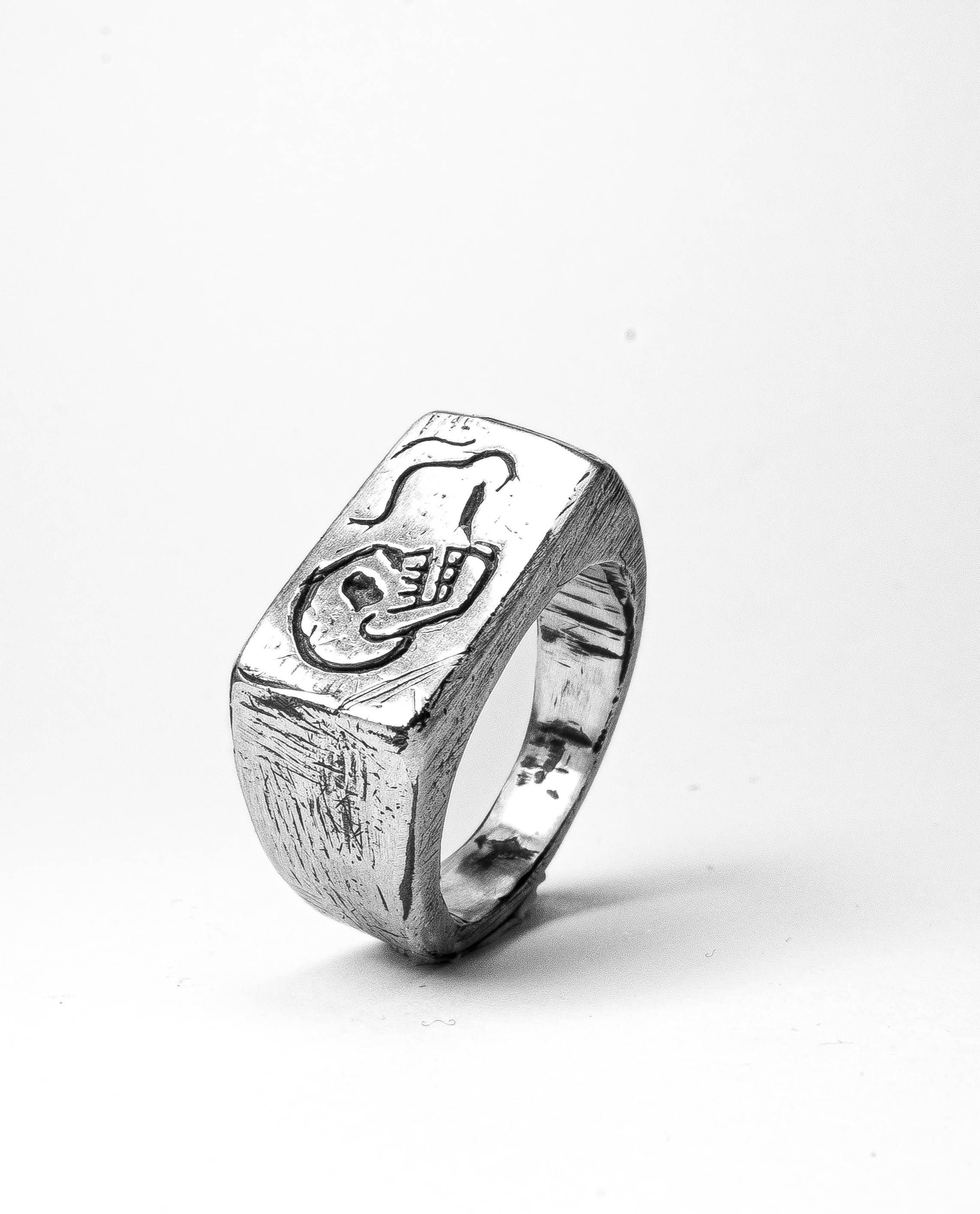 Skull Smoking Skeleton ring, Handcrafted heavy signet ring, Chunky carved mens recycled 925 sterling silver ring, Lost Amigo Fine Jewel