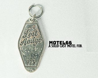 Solid Silver Motel 66 Key Fob - Lucky 925 Charm Keychain