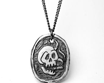 Handcrafted 925 Silver Skull Pendant | Jewelry | Sterling Silver Skull Necklace | Unique Biker Gift | Men&#39;s Gothic Pendant | Halloween chain
