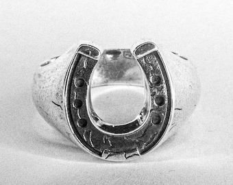 Horseshoe Signet Ring | Solid Sterling Silver Ring | Handmade Cowboy Jewelry | Tattoo Carved Ring | Vintage cast | Western Jewelry