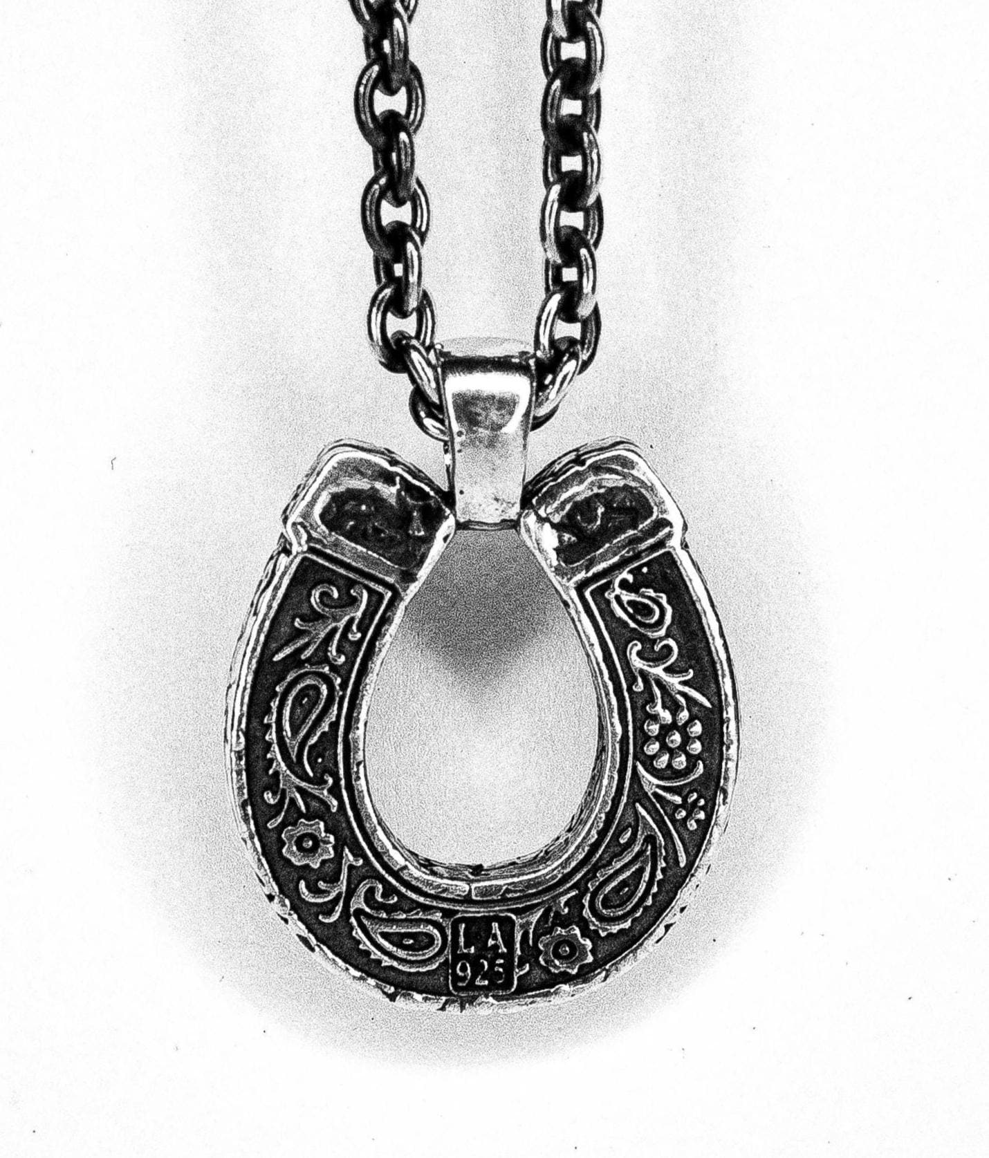 Horseshoe Necklace | Heavy Silver Pendent | Cowboy 925 chain | Chunky Solid Sterling Silver | Handmade Pendent Necklace | Floral Rodeo