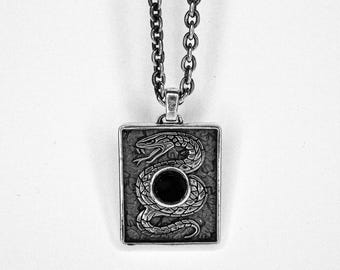Snake & Onyx | Heavy Silver Pendent | black onyx stone chain | Chunky Solid Sterling Silver | Mens Handmade Pendent Necklace | Mamba