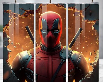 Envoltura para vaso de Deadpool: Diseño de sublimación retro de los 90 (descarga digital PNG)