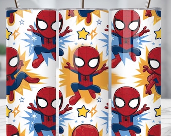 Spiderman Tumbler Wrap: 90's Cartoon Watercolor Design (PNG Digital File)