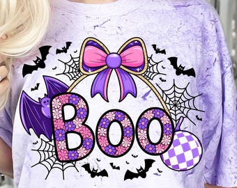 Fantasma Boo Assustador PNG, Design de Sublimação de Halloween Rosa Neon, Laço de Halloween Coquete Feminino, Camiseta de Abóbora de Outono com Glitter Preppy PNG