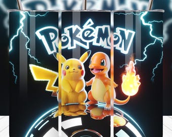 Pokémon 20oz Skinny Tumbler Wrap PNG | 90s Cartoon Sublimation Design | Straight Tumbler Full Wrap | High Resolution Digital Download