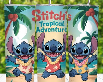 Stitch Beach Tumbler Wrap PNG: 20 Unzen Skinny Sublimationsdesign (Digitaler Download)