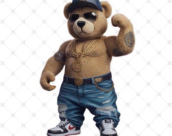 Rapper Teddy Bear PNG: Graffiti Boss Bear, Urban Hip-Hop (Digital Download)