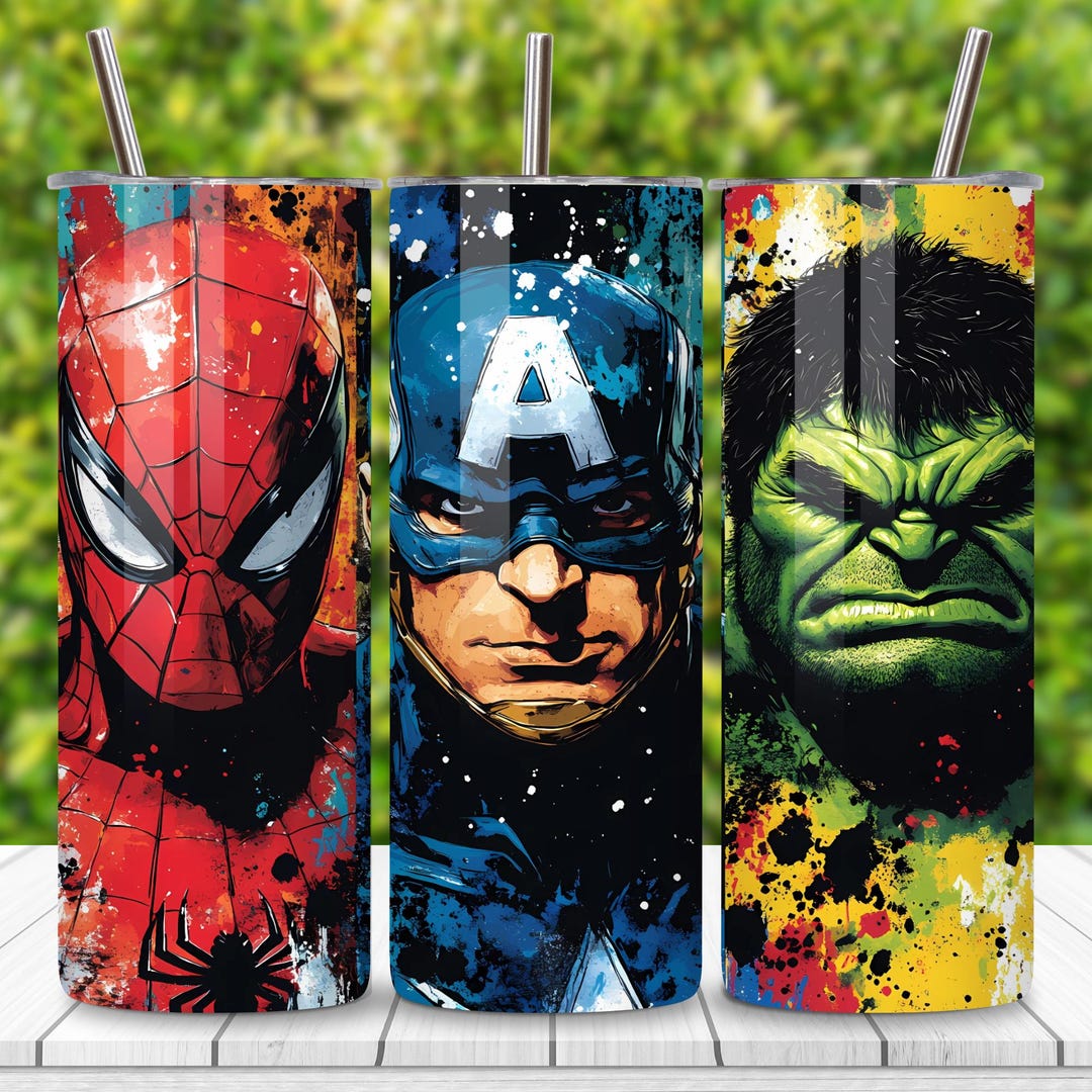 Marvel Heroes 20oz Tumbler Wrap PNG | Superhero Sublimation Design