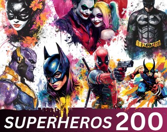 Marvel PNG Bundle | 200 Marvel Superhero Clipart Set | Digital Download for T-Shirts, Mugs Sublimations | Superhero PNGs for DIY Projects