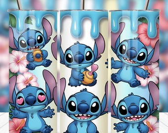 3D Stitch Tumbler Wrap PNG | Lilo and Stitch 20oz Skinny Tumbler Wrap | Cute Cartoon Sublimation Design | Digital Download Cup Wrap File