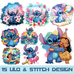 Lilo & Stitch Watercolor Clipart: Hand-Drawn PNGs (Digital Download)