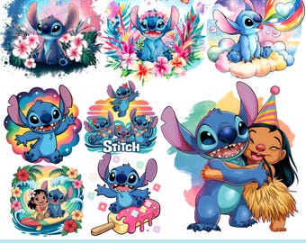 Lilo & Stitch Watercolor Clipart: Hand-Drawn PNGs (Digital Download)