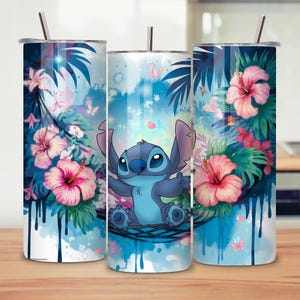 skinny tumbler floral wrap png, cartoon character tumbler png, 20 oz stitch wrap design, digital stitch wrap for cups, floral watercolor sublimation png, cute disney inspired png wrap, pastel colors stitch sublimation, digital file 20oz stitch wrap, high resolution stitch png file, tumbler floral print png, character themed tumbler png, stitch png design for printing, watercolor print sublimation