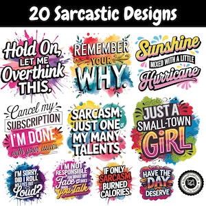 Sarcastic Quotes PNG Bundle: Funny Sassy Designs (Digital Download)