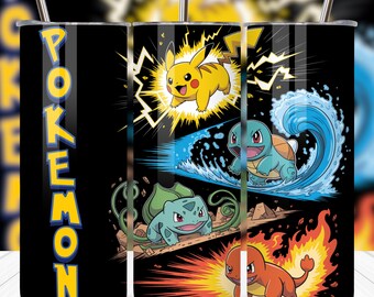 Pokémon 20oz Skinny Tumbler Wrap PNG | 90s Cartoon Sublimation Design | Straight Tumbler Full Wrap | High Resolution Digital Download