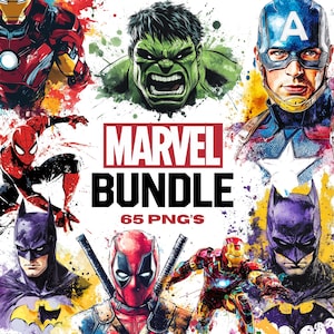 Marvel PNG Bundle | 65 Marvel Superhero Clipart Set | Digital Download for T-Shirts, Mugs & Crafts | Superhero PNGs for DIY Projects