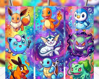 Pokémon 20oz Skinny Tumbler Wrap PNG | 90s Cartoon Sublimation Design | Straight Tumbler Full Wrap | High Resolution Digital Download