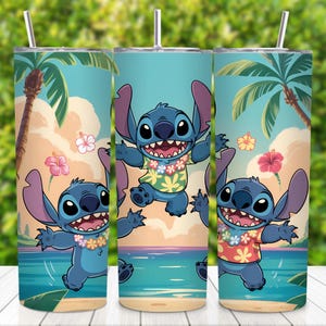 Stitch Tumbler Wrap PNG | 20oz Skinny Tumbler Sublimation Design | Cute Cartoon Character Wrap | Digital Download | Beach Day Tumbler Wrap