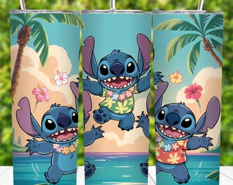 Envoltura para vaso Stitch PNG: Diseño de sublimación delgado de 20 oz (descarga digital)