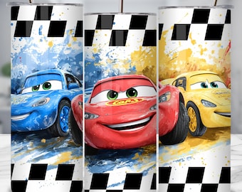 90s Cartoon Race Car Tumbler Wrap PNG (Digital Download)
