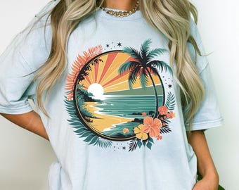 Tropical Sunset PNG: Beach Vibes Sublimation Design (Digital Download)