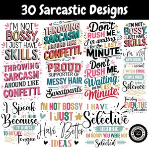 Sarcastic Quotes PNG Bundle: Funny Sassy Designs (Digital Download)