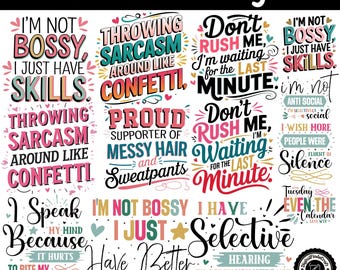 Sarcastic Quotes PNG Bundle: Funny Sassy Designs (Digital Download)