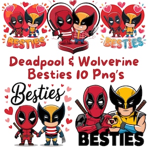 Deadpool & Wolverine Besties PNG Bundle | 10 Cute Superhero Best Friends Digital Clipart | Valentine’s Day, Best Selling Deadpool Png