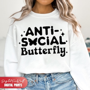 Antisozialer Schmetterling SVG | Bunter Schmetterling Sublimationsdesign | T-Shirt & Sweatshirt SVG | Anti soziale SVG | Sofortiger digitaler Download
