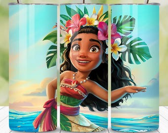 Moana Tumbler Wrap PNG: Diseño Pua & Hei Hei (Descarga digital)