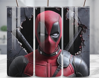 Envoltura para vaso de Deadpool: Diseño de sublimación de dibujos animados retro de los 90 (descarga digital PNG)