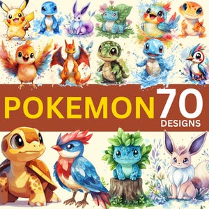 70 Pokémon PNG Bundle | Cartoon PNG Collection | Pikachu Clipart | Pocket Monsters Sublimation Designs | Best-Selling Digital PNG Set