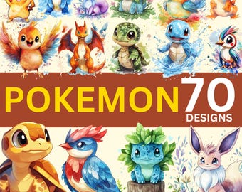 70 Pokémon PNG Bundle | Cartoon PNG Collection | Pikachu Clipart | Pocket Monsters Sublimation Designs | Best-Selling Digital PNG Set