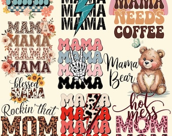 Mama PNG Bundle: Retro Floral Mom Life Sublimation Designs (Digital Download)