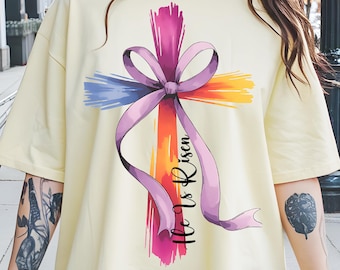 Pink Brushstroke Cross Easter PNG: He Is Risen Bow Clipart (Digital Download)