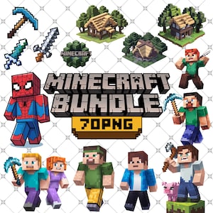 Paquete de 70 imágenes PNG de Minecraft: imágenes prediseñadas y diseños de cumpleaños de Minecraft / Diseño de camisetas imprimibles / Diseño de juegos PNG / Juegos más vendidos PNG