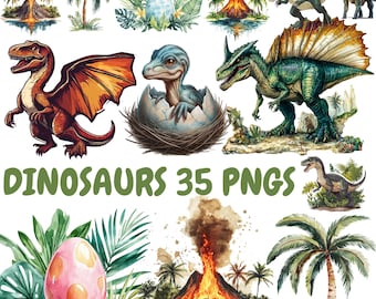 Dinosaur Clipart Bundle: Jungle Dino PNG Graphics (Digital Download)