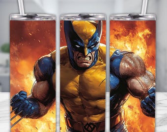 Wolverine Tumbler Wrap: design retrò anni '90 in sublimazione (download digitale PNG)