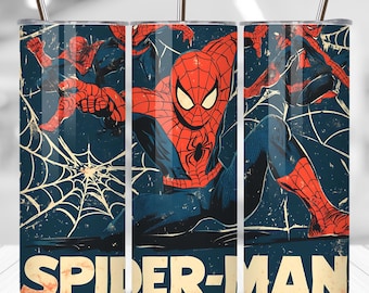 Spiderman Tumbler Wrap PNG: 90's Cartoon Watercolor Design (Digital File)