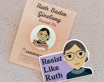 Pin & Sticker Set! RBG Ruth Bader Ginsburg "I Dissent" ORIGINAL design!