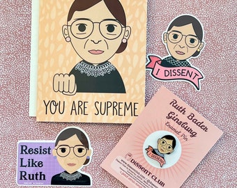 RBG Ruth Bader Ginsburg Card, Stickers & Enamel Pin Gift Set