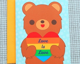 SALE! Love is Love Bear Rainbow Pride, LGBTQIA+, Equality, Gay Marriage Greeting Card