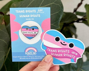 Pin & Sticker Set! Trans Rights are Human Rights LGBTQIA+ Enamel Pin and Vinyl Sticker