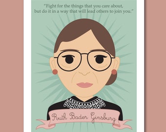 Sheroes Collection: Ruth Bader Ginsburg, Notorious RBG 8x10 Art Print Famous Women in Law, SCOTUS, Poster, Inspiring Women, Feminist Poster