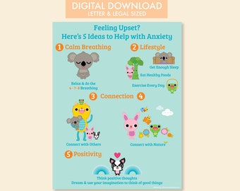 Digital Download: Kid's Anti-Anxiety Health, Mindfulness and Well-Being Poster for home, therapy or school