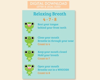 Digital Download: Relaxing Breath Calming Poster for school classroom, kids therapy, emotional and health support