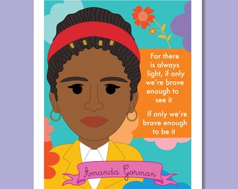 Sheroes Collection: Amanda Gorman 8x10 Art Print Famous Women in Black History, Women in Poetry, Literature Poster, Classroom, Library