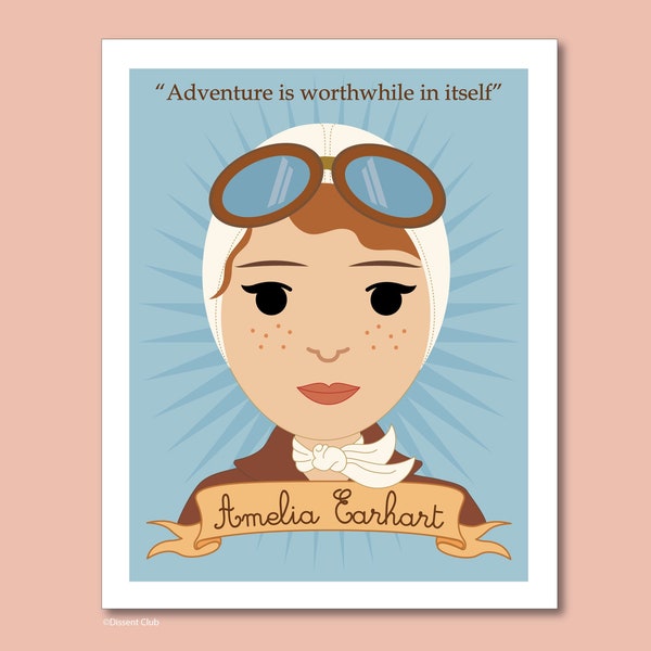 Amelia Earhart 8x10 Art Print Famous Women in History Poster, Inspiring Women, Classroom, School, Nursery