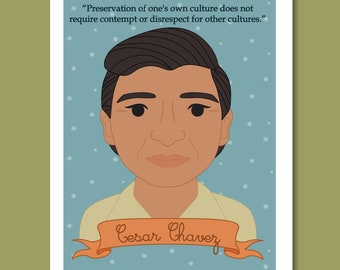 Heroes Collection: Cesar Chavez 8x10 Art Print, Famous Individuals in Social Justice, Mexican History Poster, Inspring Leaders